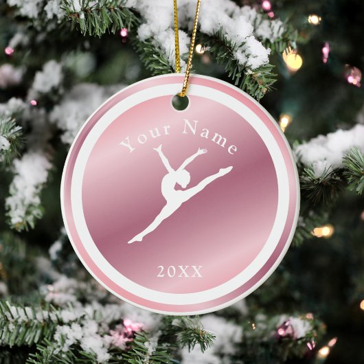 Rose Gold Girls Gymnastik Thema Name & Jahr Rosa Keramik Ornament
