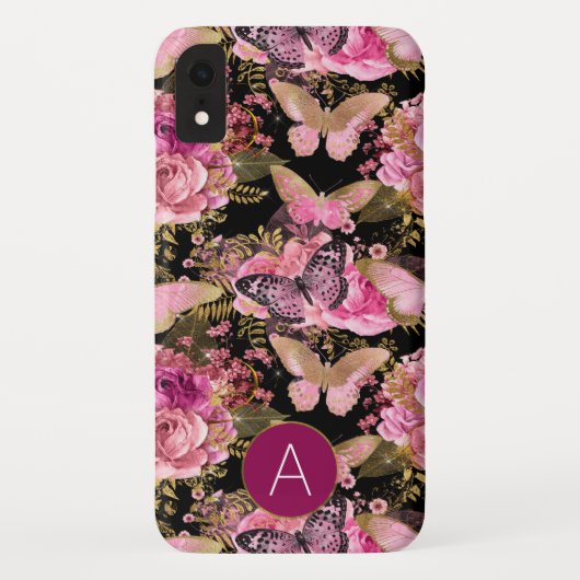 Rose Gold Girly Floral Butterfly Muster Case-Mate iPhone Hülle (Rückseite)