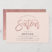 Rose Gold Girly Glitzer Foto süß 16 Geburtstag (Vorne/Hinten)