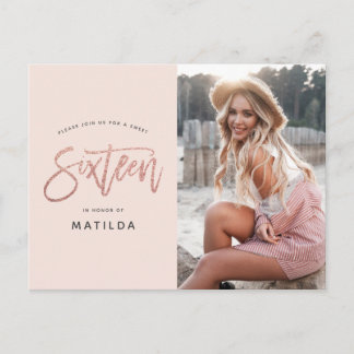Rose Gold Girly Glitzer Foto süß 16 Geburtstag Postkarte