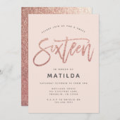 Rose Gold Girly Glitzer Moderne süße 16 Geburtstag (Vorne/Hinten)