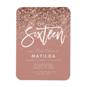 Rose Gold Girly Glitzer Moderne süße 16 Geburtstag Magnet