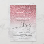 Rose Gold Girly Glitzer Moderner Marmor Einladung (Vorne/Hinten)