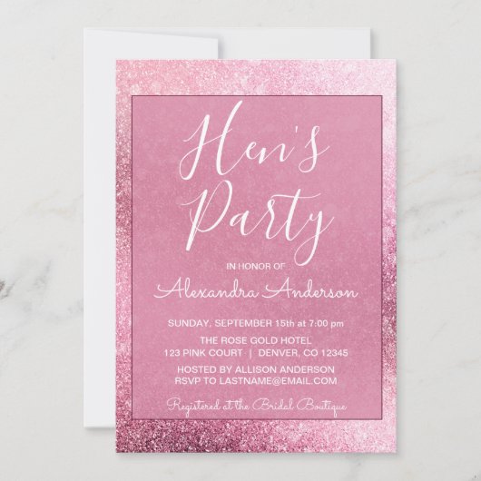 Rose Gold Girly Glitzer Sparkle Hens Party Einladung (Vorderseite)