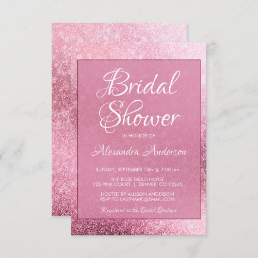 Rose Gold Girly Glitzer Sparkone Brautparty Einladung (Vorne/Hinten)