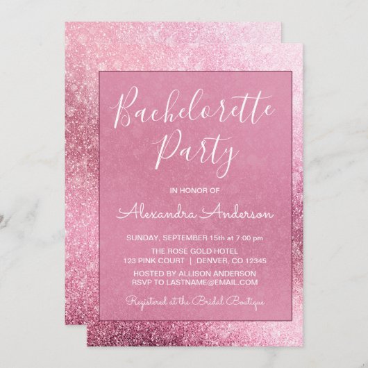Rose Gold Girly Glitzer Sparkone Junggeselinnen-Ab Einladung (Vorne/Hinten)