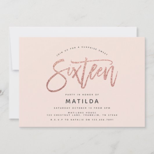 Rose Gold Girly Glitzer Überraschung Süßes 16 Gebu (Vorderseite)