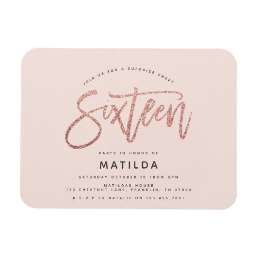 Rose Gold Girly Glitzer Überraschung Süßes 16 Gebu Magnet (Horizontal)