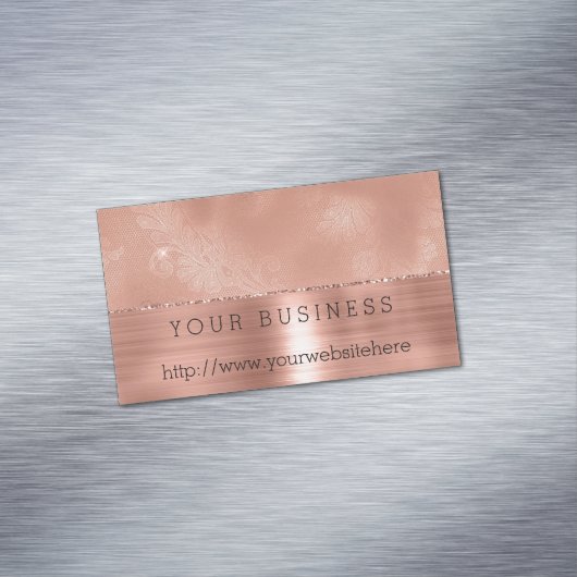 Rose Gold Girly Lace Magnetische Visitenkarte (Beispiel)