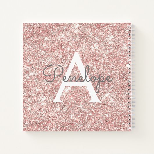 Rose Gold Girly Sparkle Monogram Sketchbook Notizblock (Rückseite)
