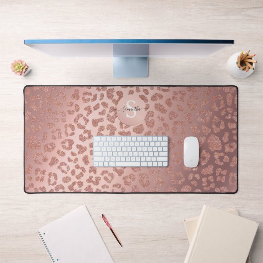 Rose Gold Glam Animal Print Glitterie Schreibtischunterlage (Büro 1)
