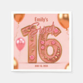 Rose Gold Glam Blush Pink Gemstone Sweet 16 Serviette (Vorderseite)