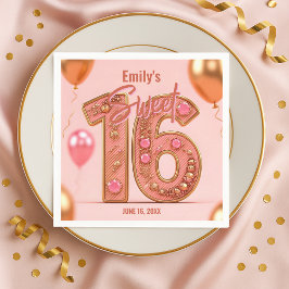 Rose Gold Glam Blush Pink Gemstone Sweet 16  Serviette