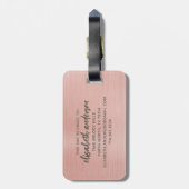 Rose Gold Glam Brushed Metal Monogram Name Script Gepäckanhänger (Rückseite vertikal)