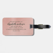 Rose Gold Glam Brushed Metal Monogram Name Script Gepäckanhänger (Rückseite horizontal)