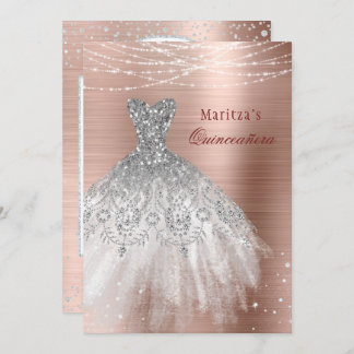 Rose Gold Glam Diamond Sparkle Quinceañera Einladung