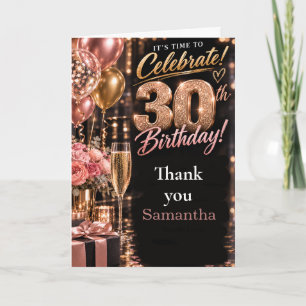 Rose Gold Glam Dreißigster Geburtstag Dankeskarte