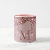 Rose Gold Glam Drift Glitzer Monogram Zweifarbige Tasse (Mittel)