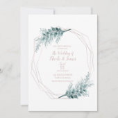 Rose Gold Glam Geometric Botanical Wedding Einladung (Vorderseite)