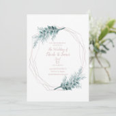 Rose Gold Glam Geometric Botanical Wedding Einladung (Stehend Vorderseite)