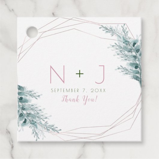 Rose Gold Glam Geometric Botanical Wedding Geschenkanhänger (Vorderseite)