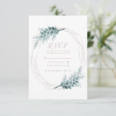 Rose Gold Glam Geometric Botanical Wedding RSVP Karte (Stehend Vorderseite)