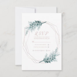 Rose Gold Glam Geometric Botanical Wedding RSVP Karte