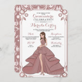 Rose Gold Glam Girl Quinceñera Einladung (Vorne/Hinten)