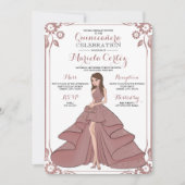 Rose Gold Glam Girl Quinceñera Einladung (Vorderseite)