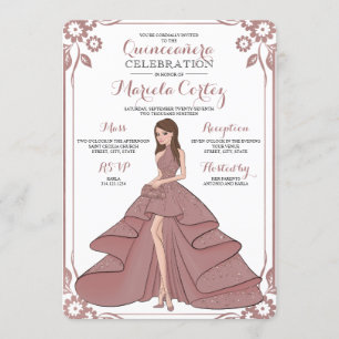 Rose Gold Glam Girl Quinceñera Einladung