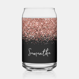 Rose Gold Glam Glitter auf Schwarz Dosenglas