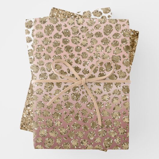 Rose Gold Glam Glitzer Leopard Geschenkpapier Set (Beispiel)