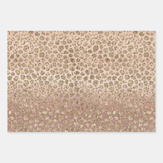 Rose Gold Glam Glitzer Leopard Geschenkpapier Set (Vorderseite)