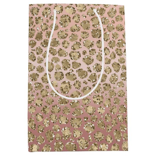Rose Gold Glam Glitzer Leopard Mittlere Geschenktüte (Vorderseite)