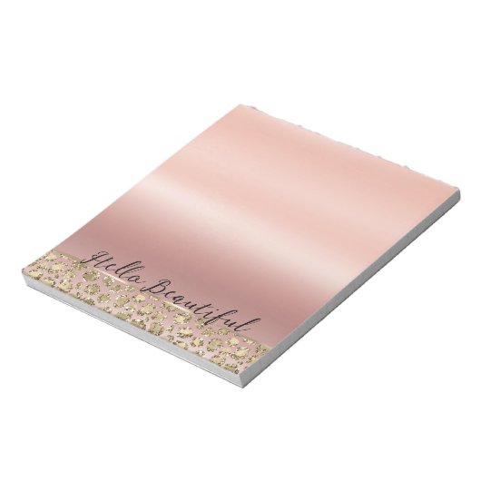 Rose Gold Glam Glitzer Leopard Notizblock (Rotiert)