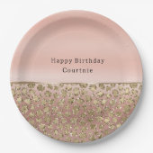 Rose Gold Glam Glitzer Leopard Pappteller (Vorderseite)