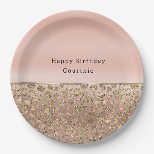 Rose Gold Glam Glitzer Leopard Pappteller (Vorderseite)