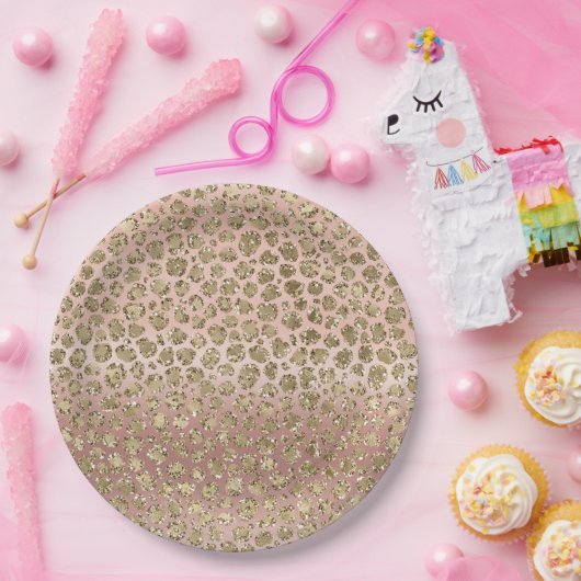 Rose Gold Glam Glitzer Leopard Pappteller (Party)