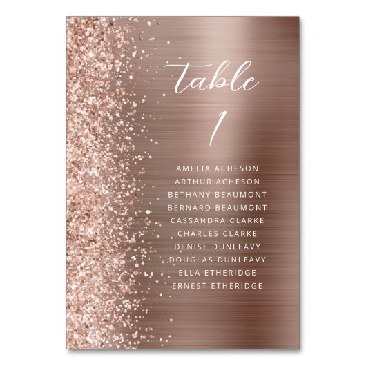 Rose Gold Glam Glitzer Metallic Script Wedding Tischnummer (Rückseite)