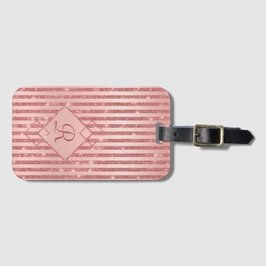 Rose Gold Glam Glitzer Monogram Girly Gepäckanhänger (Vorderseite (Horizontal))