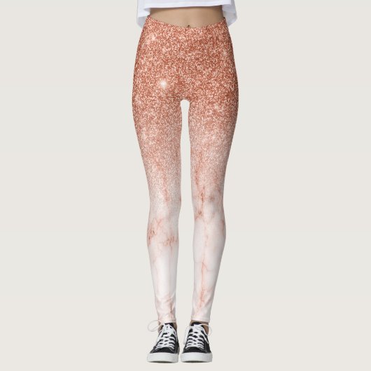 Rose Gold Glam Glitzer Sparkle Ombre Marmor Leggings (Vorderseite)