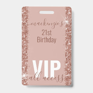 Rose Gold Glam Glitzer VIP Tagsüber Party Einladun Ausweis