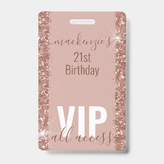 Rose Gold Glam Glitzer VIP Tagsüber Party Einladun Ausweis