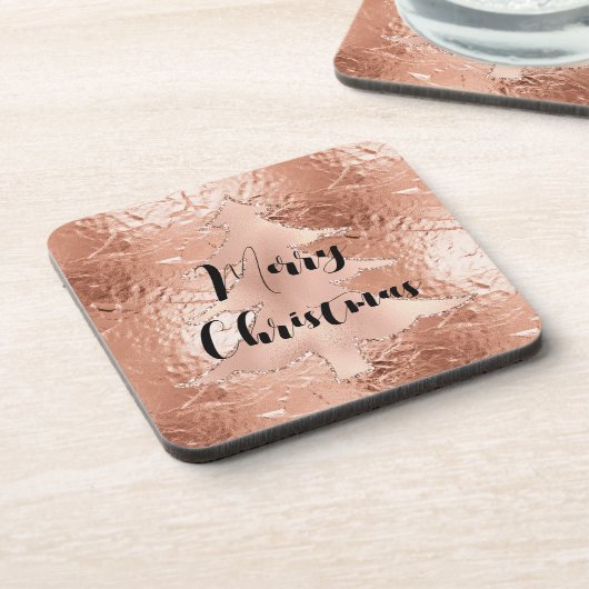 Rose Gold Glam Glitzer Weihnachtsbaum Getränkeuntersetzer (Linke Seite)