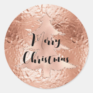 Rose Gold Glam Glitzer Weihnachtsbaum Runder Aufkleber