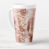 Rose Gold Glam Leopard Glitzer Personalisiert Milchtasse (Linke Ecke)