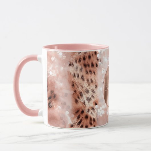 Rose Gold Glam Leopard Glitzer Personalisiert Tasse (Links)