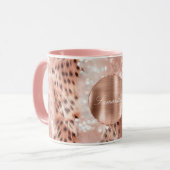 Rose Gold Glam Leopard Glitzer Personalisiert Tasse (Vorderseite Links)