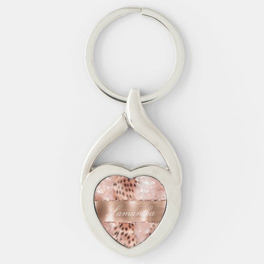 Rose Gold Glam Leopard Glitzer Schlüsselanhänger (Vorderseite)