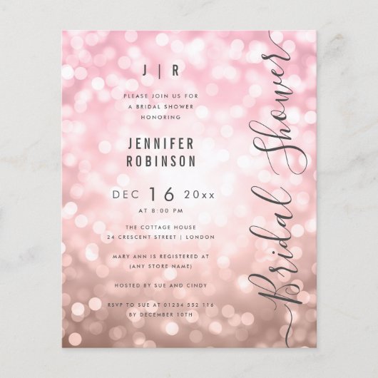 Rose Gold Glam Lights Script Modernes Brautparty Flyer (Vorne)